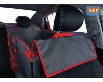 Автогамак Happy Dog Premium (Хэппи Дог Премиум). На 1/3 заднего сиденья. Цвет: серый с красной окантовкой.